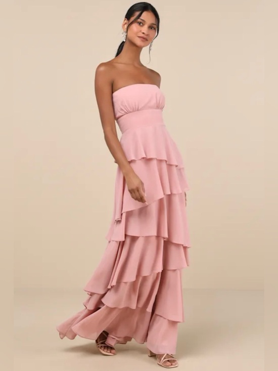 Lulus Gorgeous Essence Blush Strapless Tiered Maxi Dress XL NWT - Picture 6 of 6